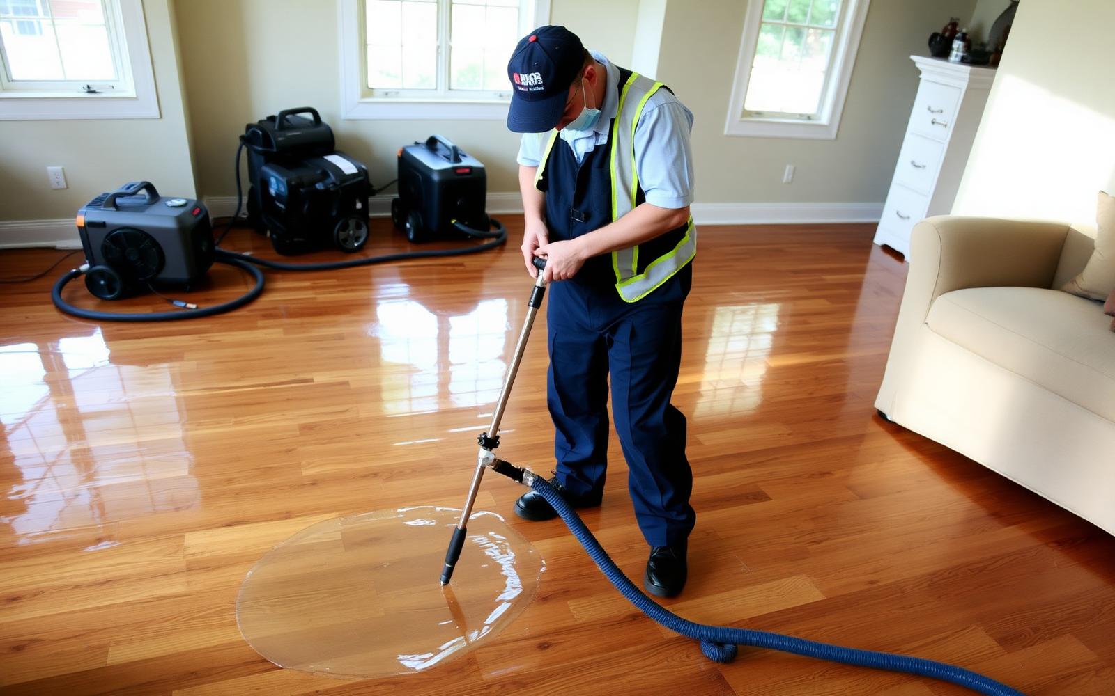 Rainbow Restoration technician extracting water from a flooded Louisville home